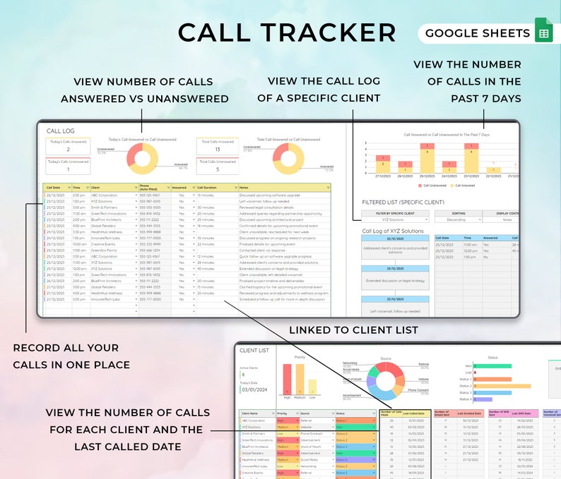 Call Chart Example Client Communication Tracker, Call, Email Tracker, SMS, Voicemail ...