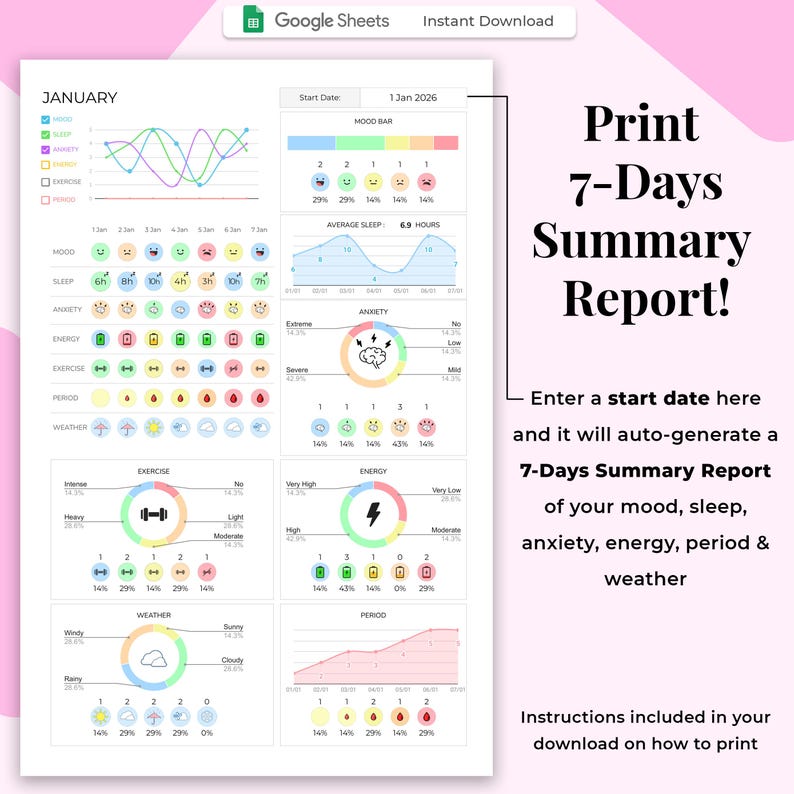 Anxiety Tracker, Mental Health Journal Printable, Wellness Planner, Stress, Depression Tracker, DBT Therapy image 4