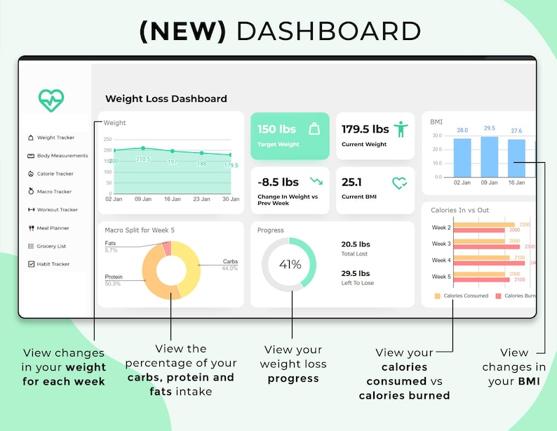 Weight Loss Tracker, Body Measurement Tracker, Macro Tracker, Food Tracker, Weight Loss Journal Digital, Weightloss Planner, Calorie Tracker image 2