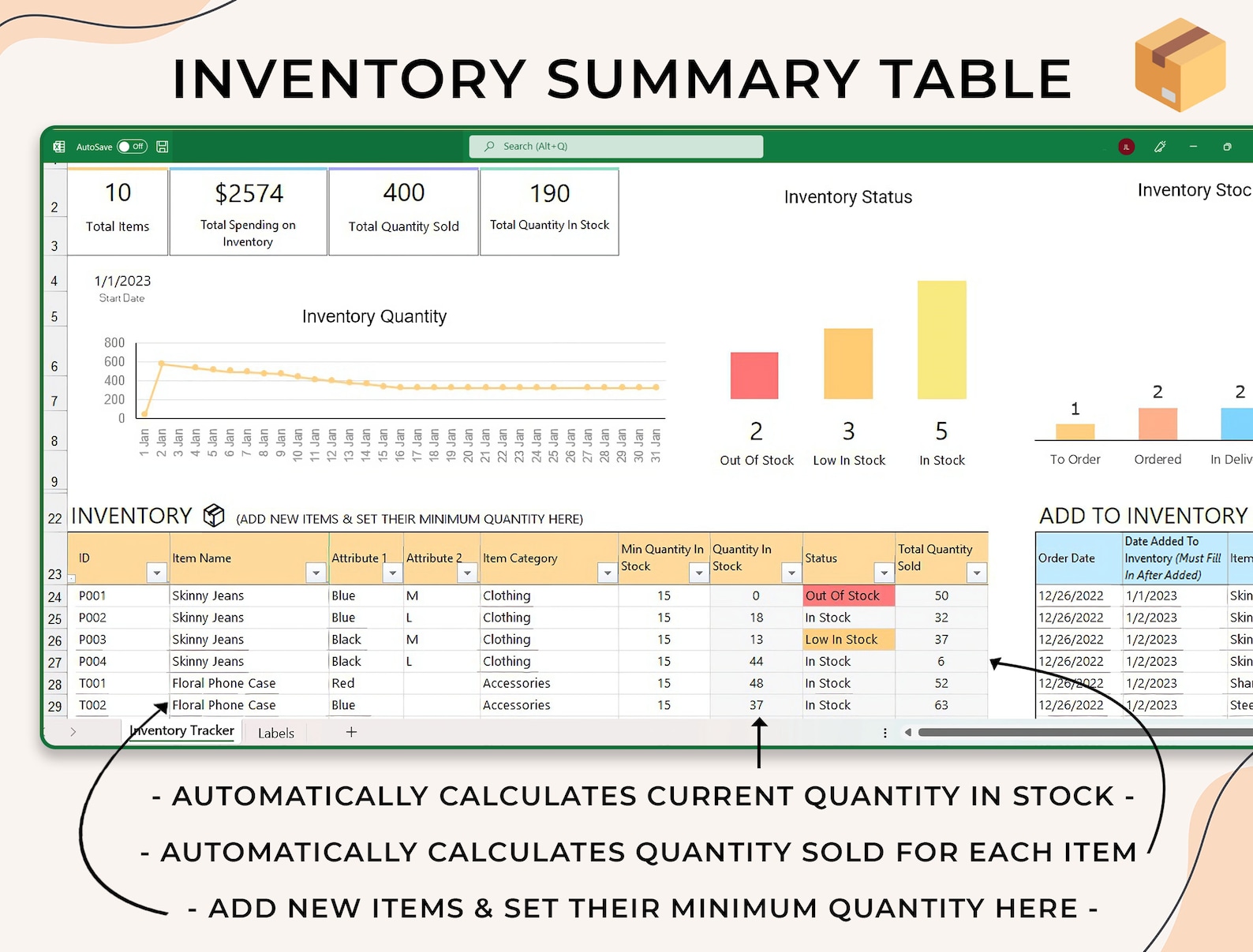 Excel Inventory Tracker Spreadsheet Template, Inventory Template Sheet