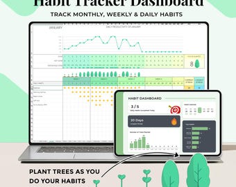 Excel, Habit Tracker Excel Dashboard, Habit Planner, Monthly, Weekly, Daily Tracker, To Do List Template, Digital Goal Planner, Goal Tracker