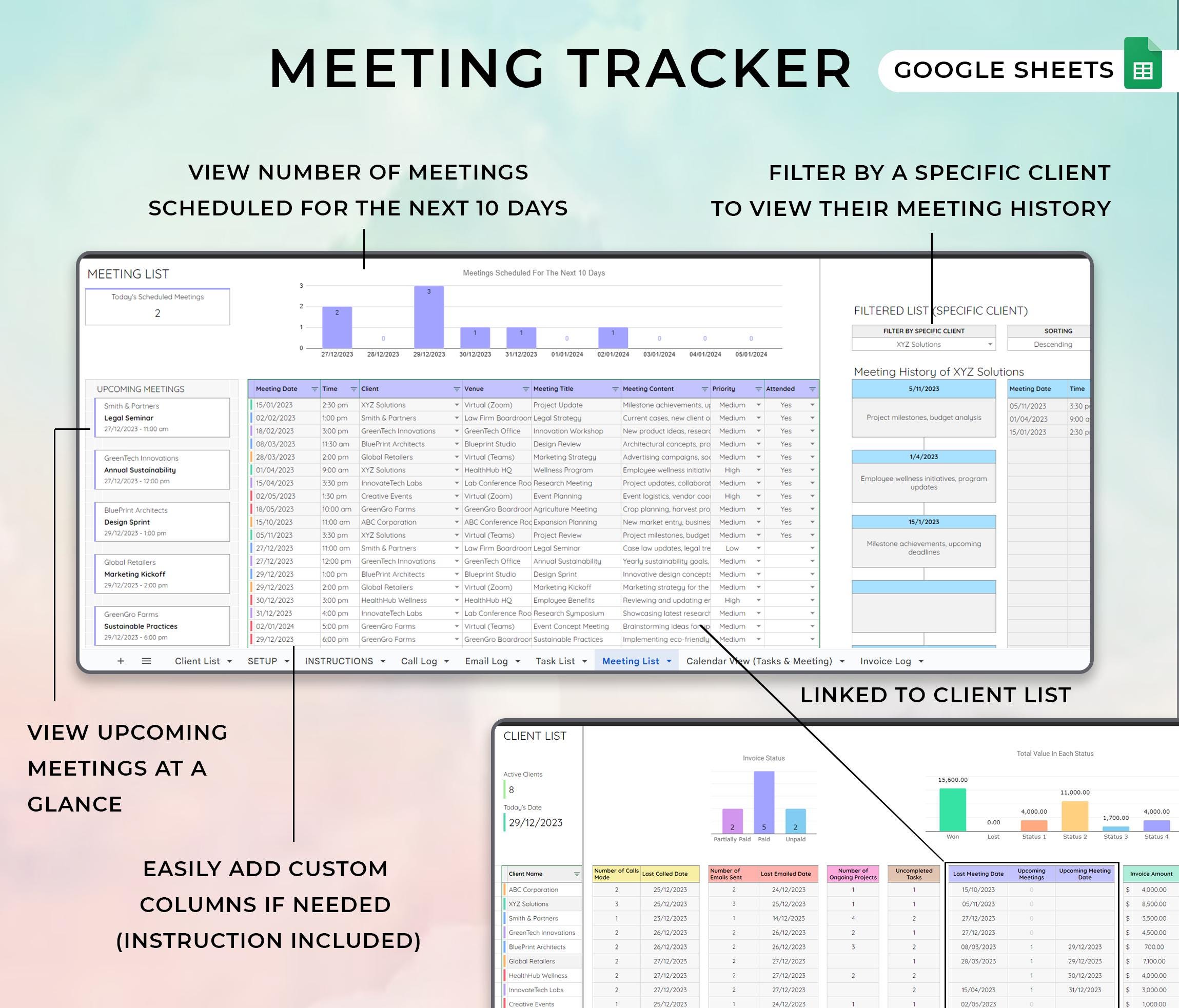 Client Tracker, CRM Dashboard, Google Sheets, Small Business Template ...