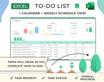 Excel To Do List Template, Excel Planner Spreadsheet For Daily To Do, Digital Checklist Template, Editable Todo List, Bucket List Template