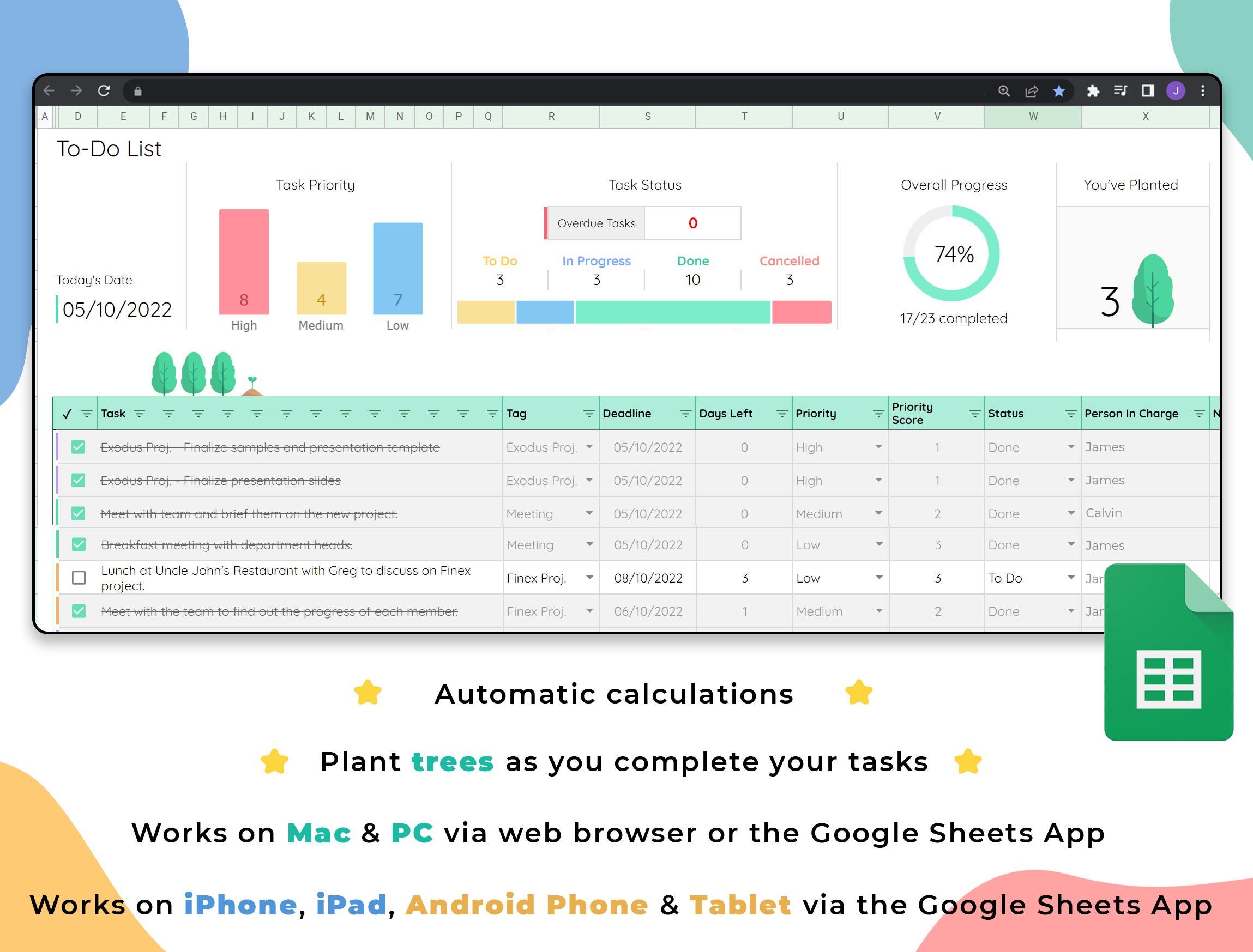 To Do List Google Sheets Template | Digital Planner Task Manager ...