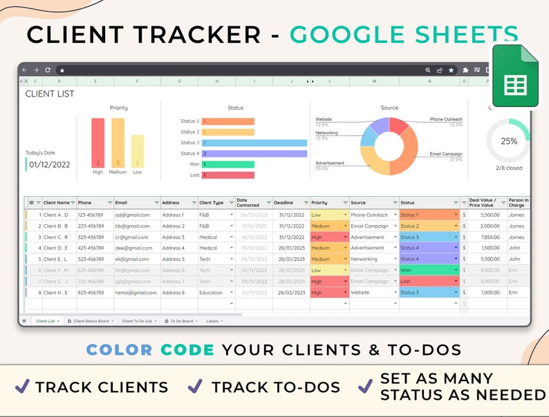 Client Tracker Small Business Template Google Sheets CRM Etsy Client Tracker Small Business Template Google Sheets CRM Etsy