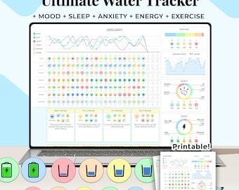 Water Tracker Printable Google Sheets, Health & Wellness Planner Journal, Monthly Hydrate Tracker for kids