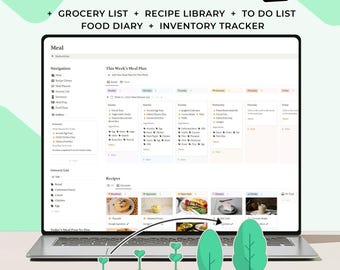 Notion Meal Planner Template, Weekly Grocery List, Calorie Tracker (Digital Download)