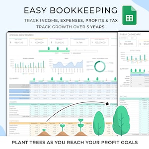 Easy Bookkeeping Template, Small Business Bookkeeping Spreadsheet, Sales, Tax, Expense, Income Tracker, Profit and Loss Accounting Planner