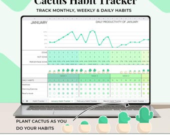 Cactus Habit Tracker - Google Sheets、毎日のチェックリスト（デジタルダウンロード）