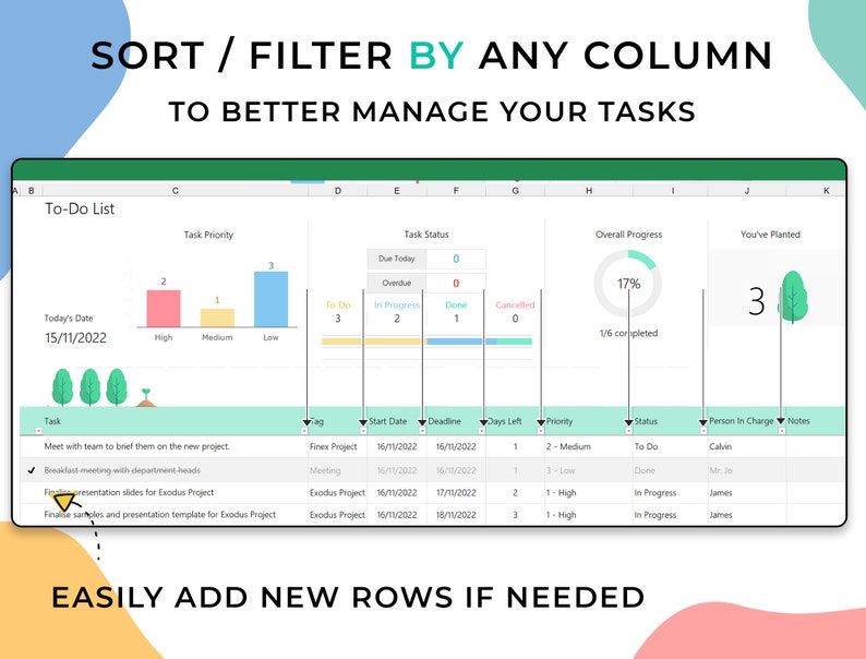 Excel to Do List Template Excel Planner Spreadsheet for Daily - Etsy