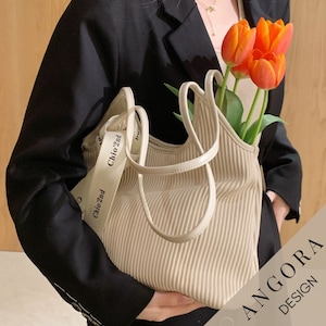 White Leather Pleated Shoulder Bag, Casual Handbag for Womens, Top Handle Bag, Hobo Bag, Soft Leather Women Bag, Leather Tote Bag
