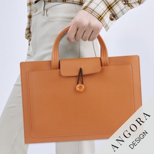Slim Laptop Bag, Vegan Leather Clutch Bag, Office Bag for Women, Minimalist Design Bag, Laptop Sleeve