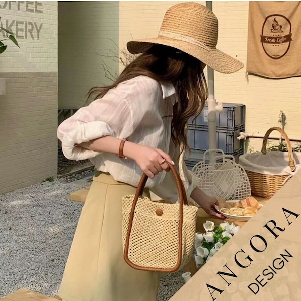 Handwoven Crossbody Purse, French Style Women Handbag, Wicker Basket Bag, Straw Bag with Leather Strap, Summer Edition