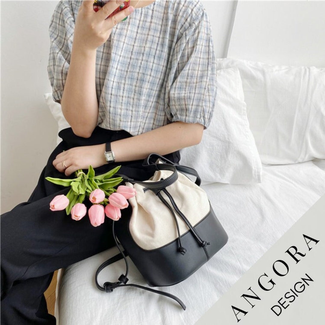 Casual Bucket Bag Contrast Color Shoulder Bag Drawstring Etsy