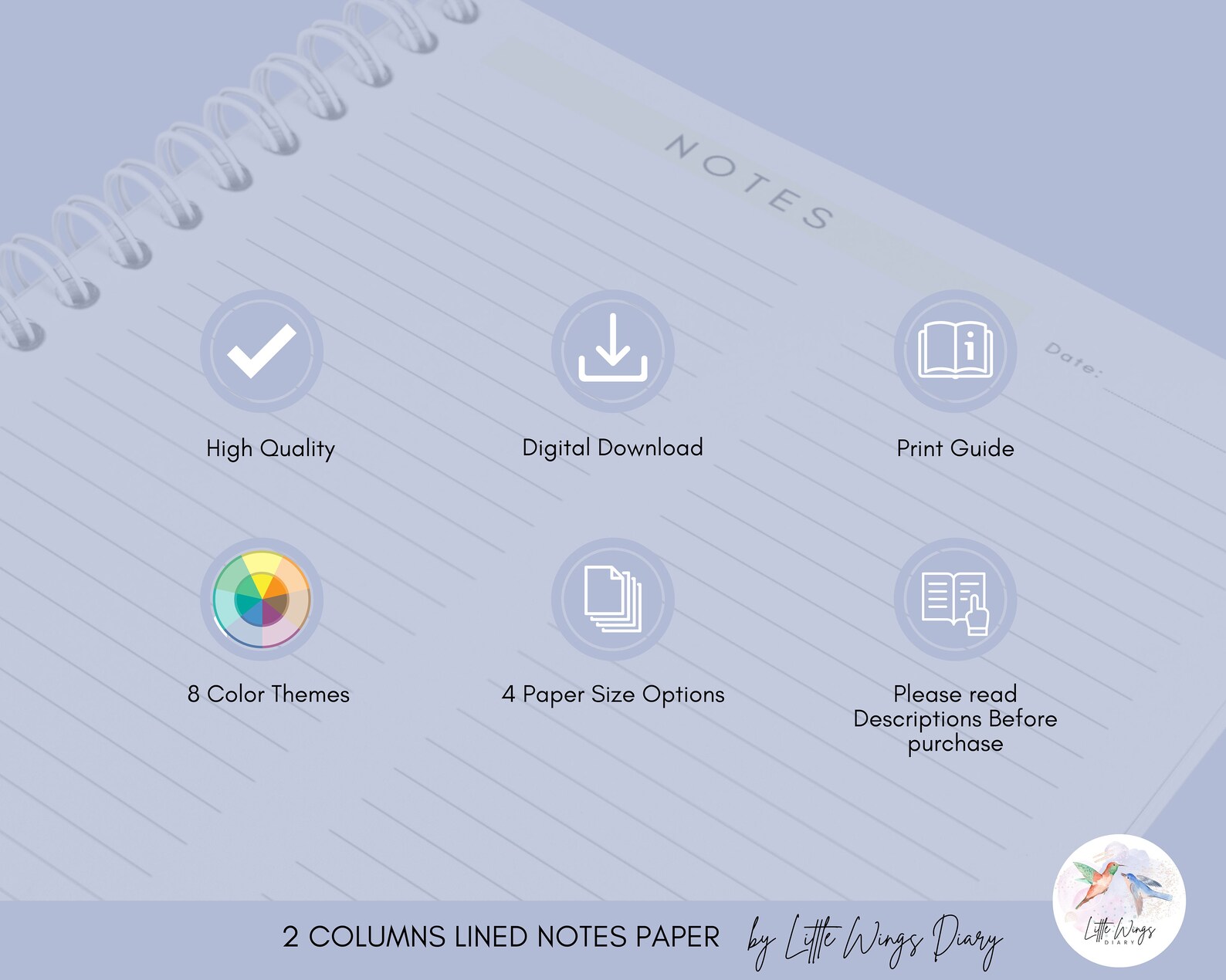 2-column Lined Notes Paper Printable, US Letter, A4, A5 (PDF Download ...