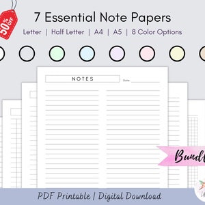 7 Essential Note Papers Bundle Printable Pages Planner Binder Journal ...