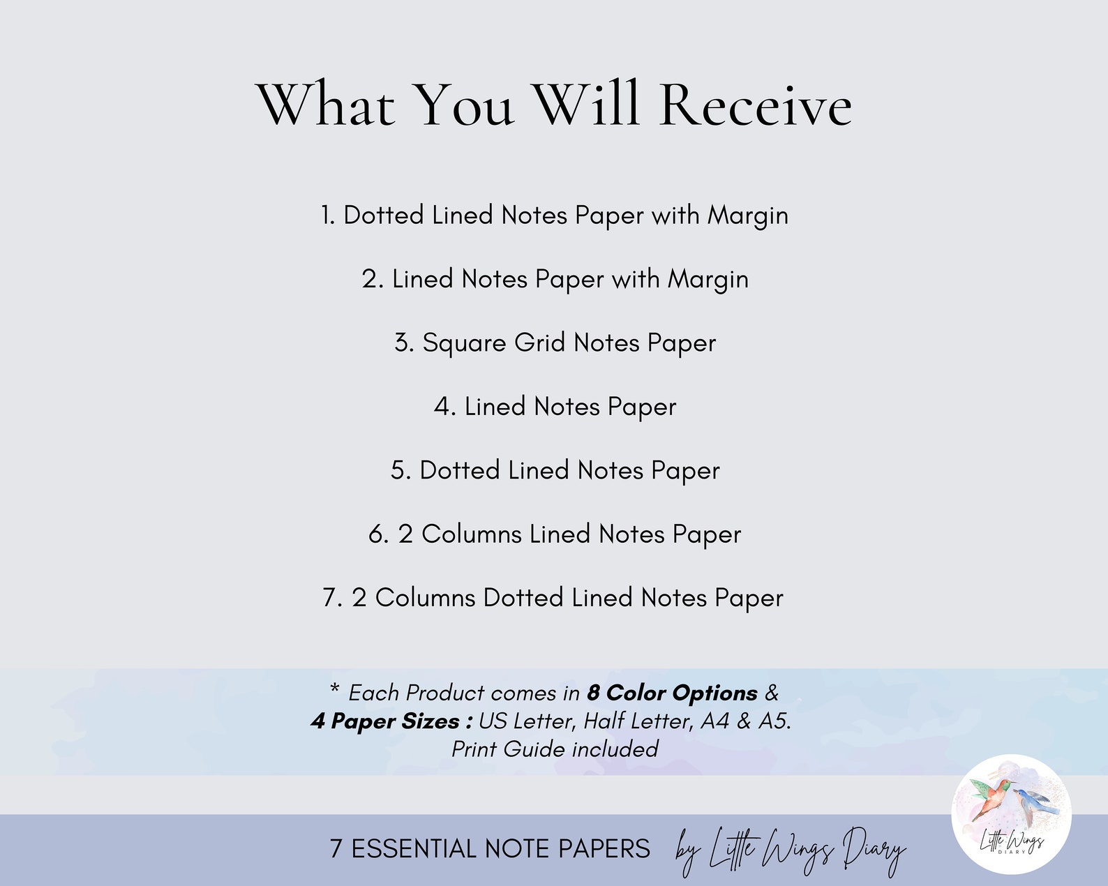 Daily Essential Notes 7 Essential Note Papers Bundle Printable Pages Planner Binder Journal ...