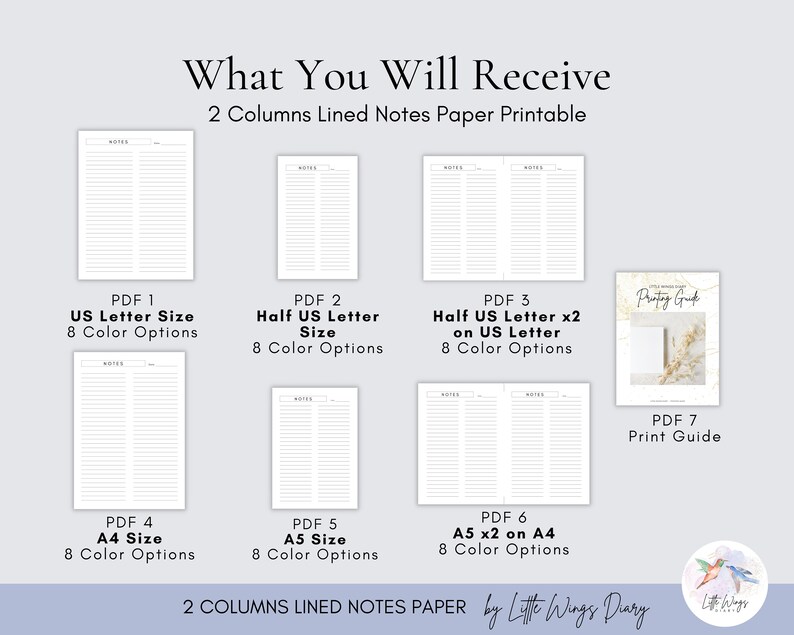 2 Column Note Paper 2-column Lined Notes Paper Printable, US Letter, A4, A5 (PDF Download ...
