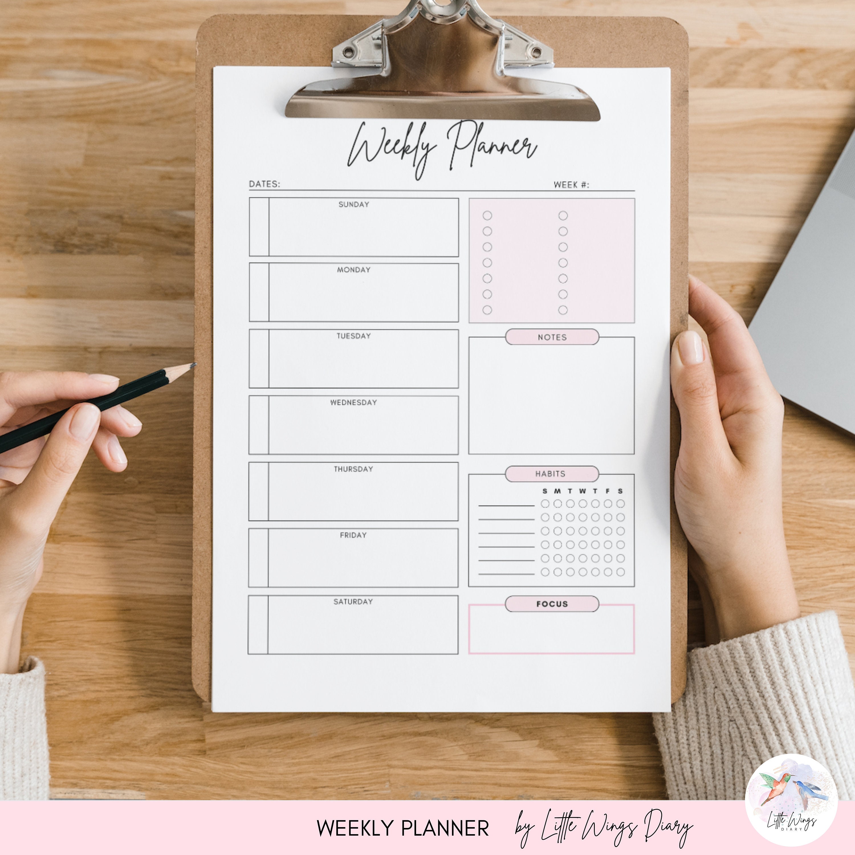 Printable Pink Daily Weekly Monthly Planner Hourly to Do Day Organizer ...