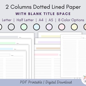 2 Columns Dotted Lined Paper With Blank Title Space Printable Pages ...