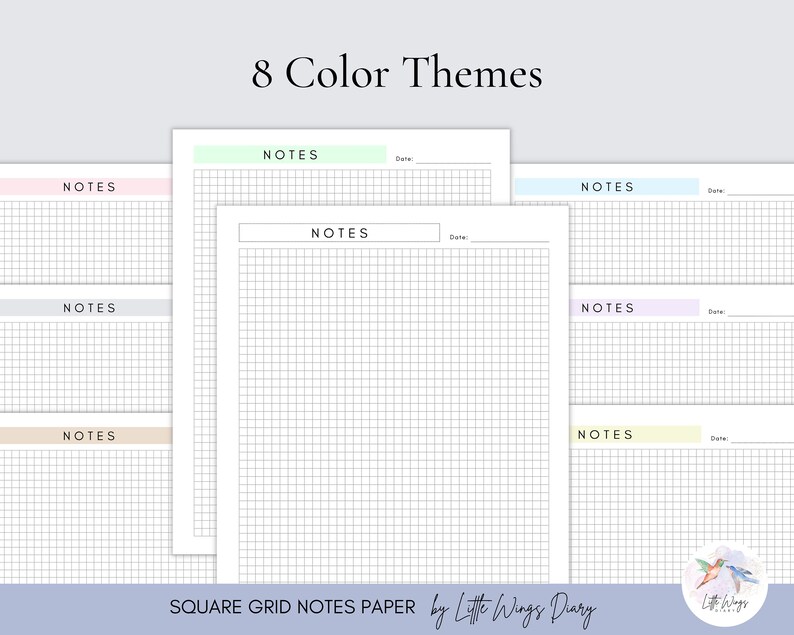 Square Grid Notes Paper Printable: Pastel Theme, US Letter A4 A5 (PDF ...