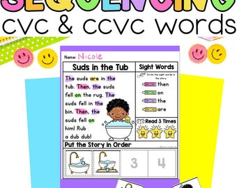 CVC Words Decodable Phonics Reading Passages - Comprehension & Retell Sequencing