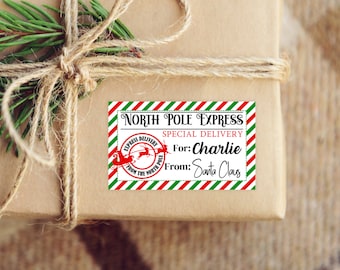 Christmas Gift Tags - Sheet of 15 Sticker Tags, Perfect for Christmas Morning, North Pole Express Special Delivery from Santa Claus