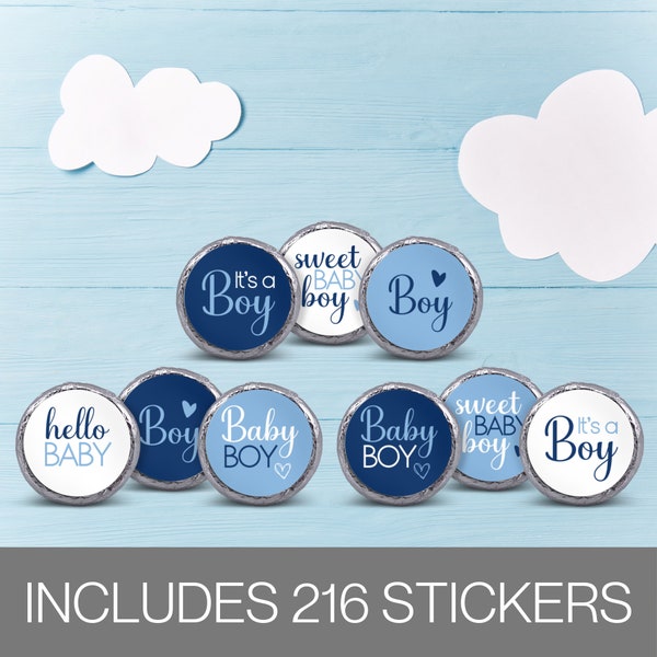 Baby Shower It's a Boy Blue Favor Stickers - 216 Labels, Sweet Baby Boy Baby Shower Labels, Chocolate Kiss Peanut Butter Cup