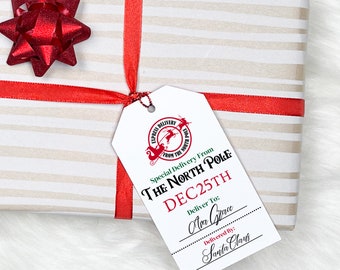 North Pole Gift Tags - Set of 6 Tags, Perfect for Christmas Morning, Christmas Gift Tag For Kids, Personalized Christmas Gift Tag, Santa Tag