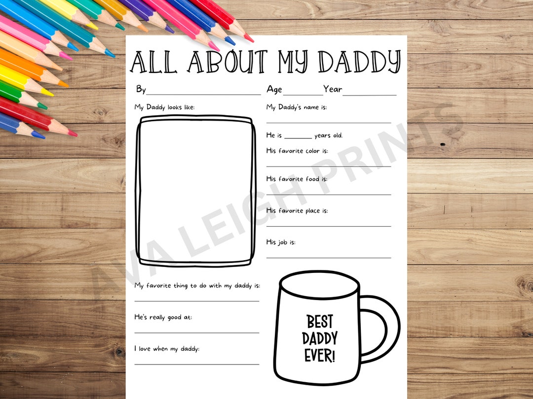 All About My Daddy Coloring Page Father's Day Gift - Etsy
