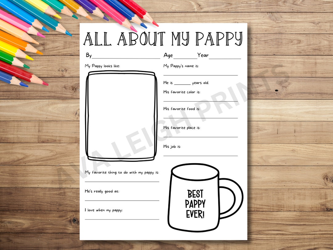 All About My Pappy Coloring Page, Father's Day Gift, Printable ...