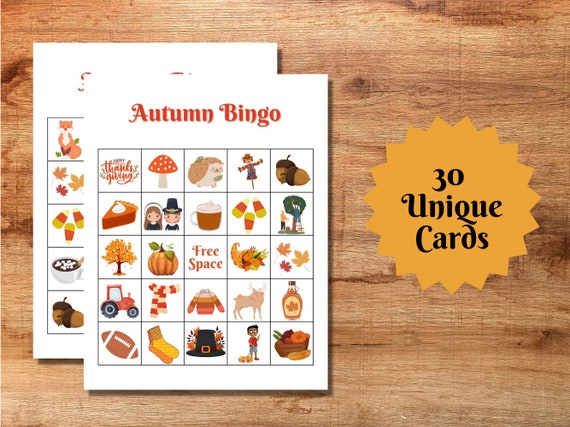 Autumn Bingo Printable PDF 30 Full Page Unique Cards Party - Etsy