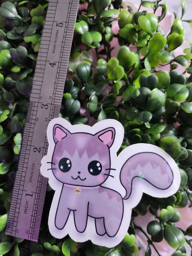 Cute Kawaii Kitty Vinyl Sticker With Holographic Laminate - Etsy