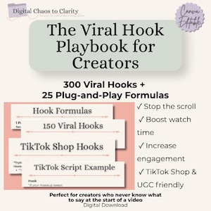 Guía de estrategias virales para creadores / 300 estrategias virales + 25 fórmulas para crear contenido / Guía de estrategias para TikTok / Ideas para guiones de contenido generado por el usuario / Herramienta para crear tiendas en TikTok