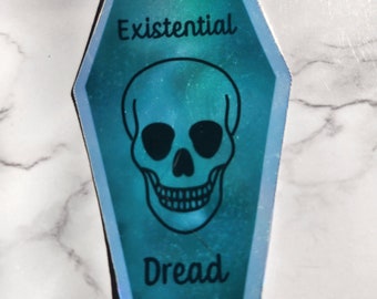 Existential Dread Skull Sticker, Holographic Vinyl Decal, Waterproof, Handmade, Unique