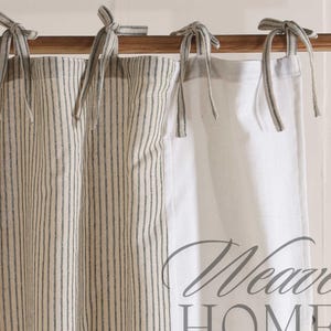 Custom Choose Curtains Stripe or Solid Double Color Gauze Linen Fabric, TIE TOP 2 Panel Window Curtain for Living Room Bedroom