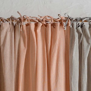 Curtains GAUZE STRIPE  Linen FABRIC Panel Drapes Types of 3 Heading Vertical Set of 2.