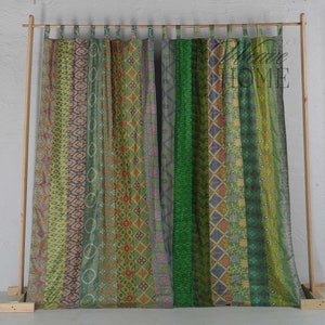 Cortinas de seda hippie bohemia de patchwork kantha para dormitorio, sala de estar, comedor, decoración del hogar