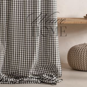 Linen Gauze Plaid Curtains Buffalo Check Window Treatments Bohemian Curtain Panel Drapes for Bedroom & Living Room