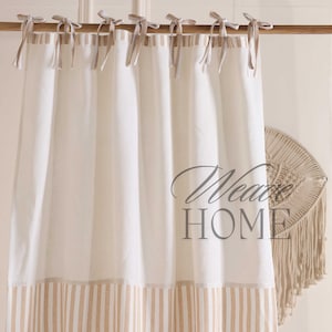 Bohemian Drapes Curtains Custom Panels Choose Stripe or Solid Color Double Color in  Gauze Linen Fabric