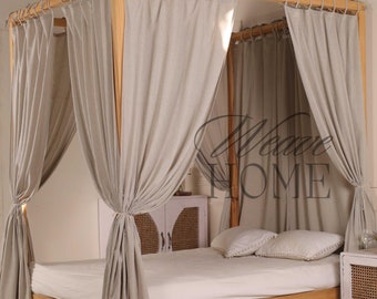 Boho vier hoekbed hemelgordijnen gestreept linnen gaas bed tent lang gedrapeerd semi-transparant baldakijn 1 paneel