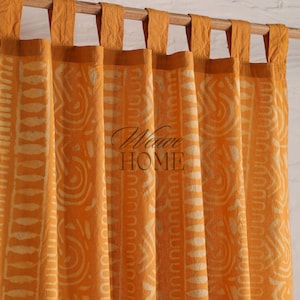 Boho Handblock Yellow Curtain (2 panel) - Bedroom, Kitchen, Bathroom, Office Home Decorative Curtain