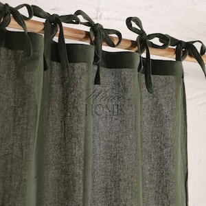 Cortinas de gasa de lino de color verde oliva, para puertas y ventanas, cenefas, 11 opciones de color.