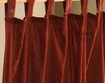 Luxury Striped Velvet Curtains Panels, RUST COLOR Living room and Bedroom Soft Custom Drapery Cabin- Door (1 Panel) (5 Colors)