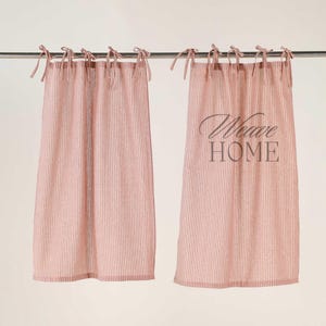 Gauze Linen Stripe Cafe Curtains, Short Black Base Kitchen Curtain, ONE PANEL Bathroom Shower Curtains