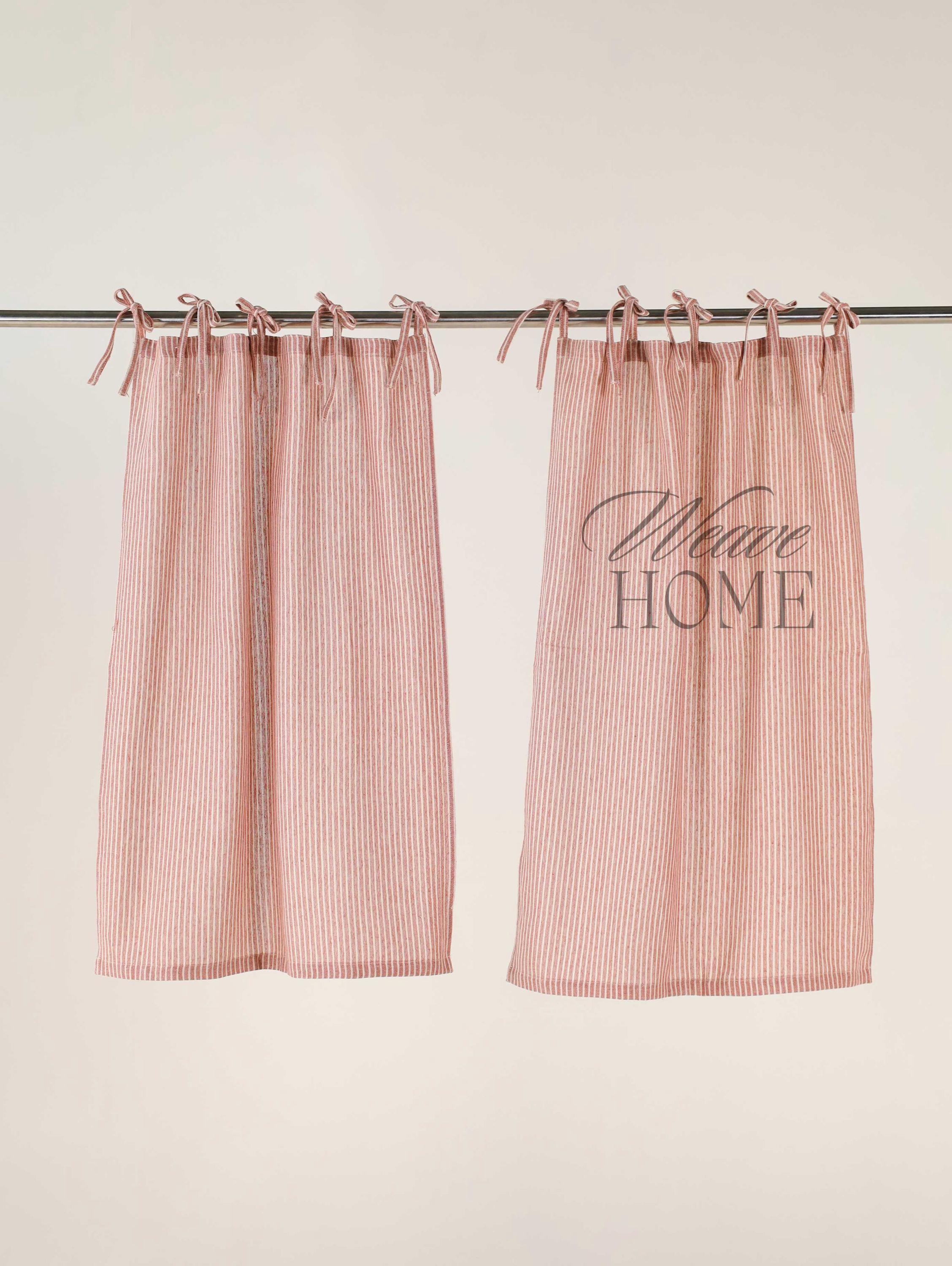 Gauze Linen Stripe Cafe Curtains, Short Black Base Kitchen Curtain, ONE PANEL Bathroom Shower Curtains