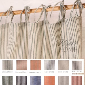 Boho Vertical Lining Curtain Panel Made of Linen Gauze Stripe 12 Pattern Fabric Set of 2 Panels