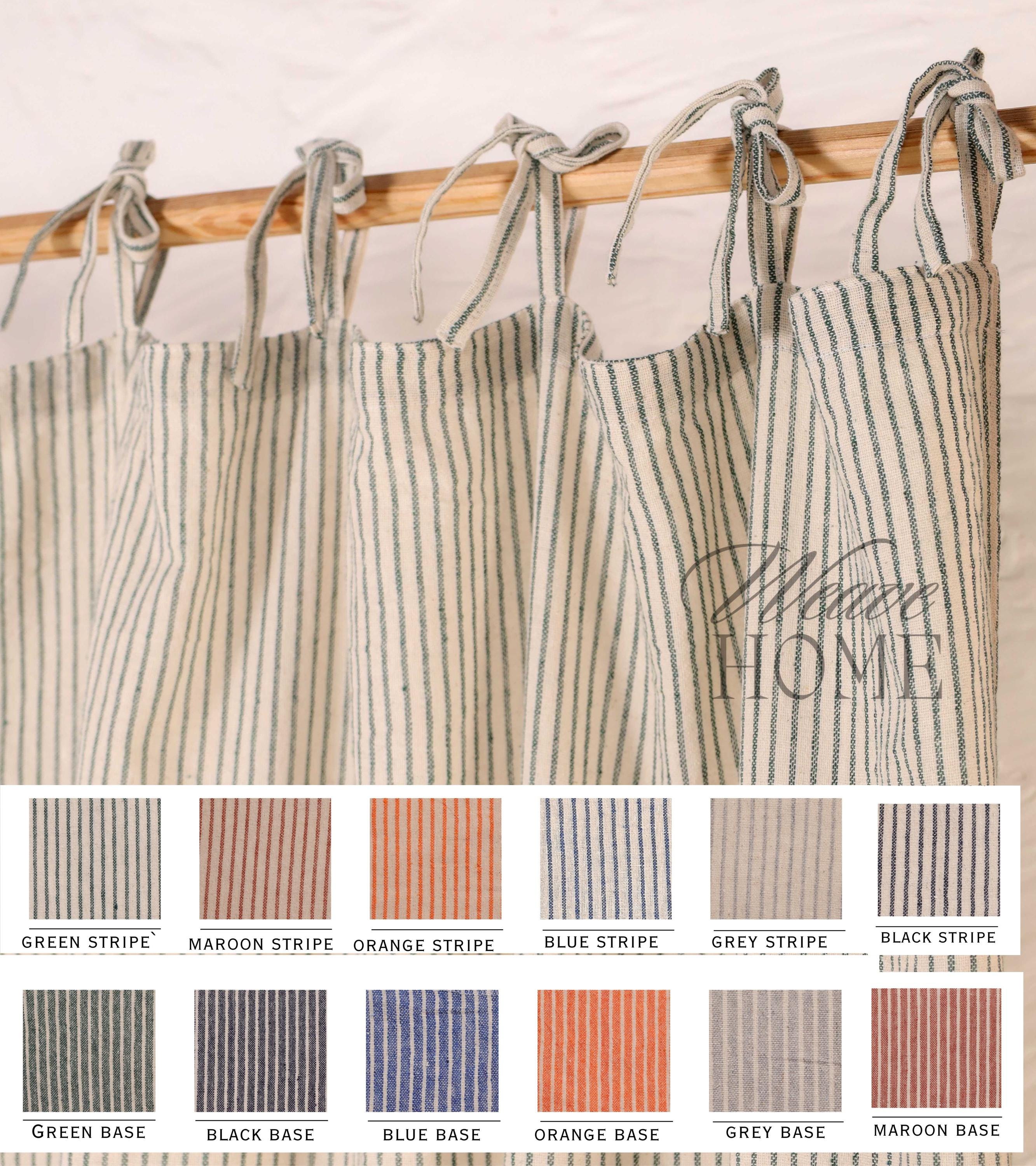 Curtain Panel Draperies Linen Gauze Stripe Fabric Made 12 Pattern Set
