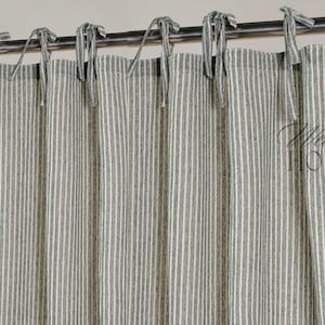 Gauze Linen Pinstriped Curtains Green Base 2 Panel Set Door Window Valance Custom Size Made Curtain.