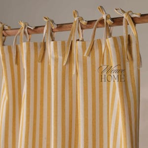 Bohemian Yellow Striped Curtains Linen Gauze Fabric 2 Panel Set Drape